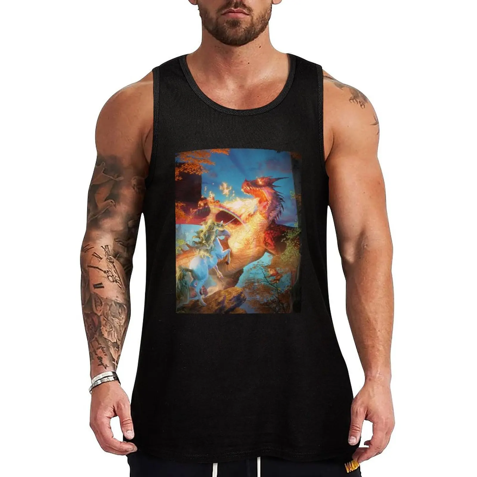 

Dragon and the Unicorn Battle Tank Top Workwear Tank Top Durable Sleeveless Casual Shirt
