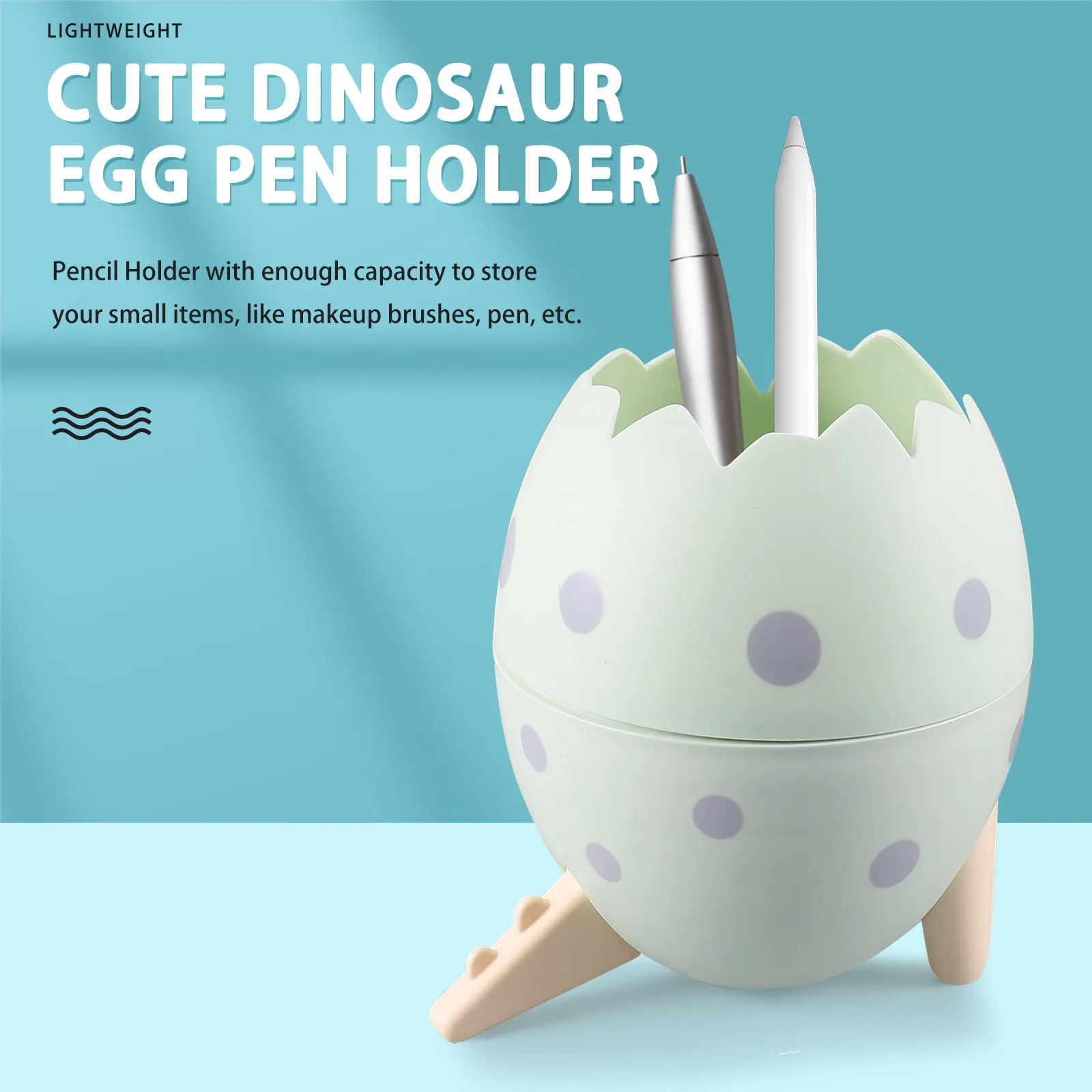 2Pcs Dinosaur Egg Pen Holder Cute Cartoon Pencil Organizer for Desk Makeup Brush Storage Desktop Stationery Container Plastic