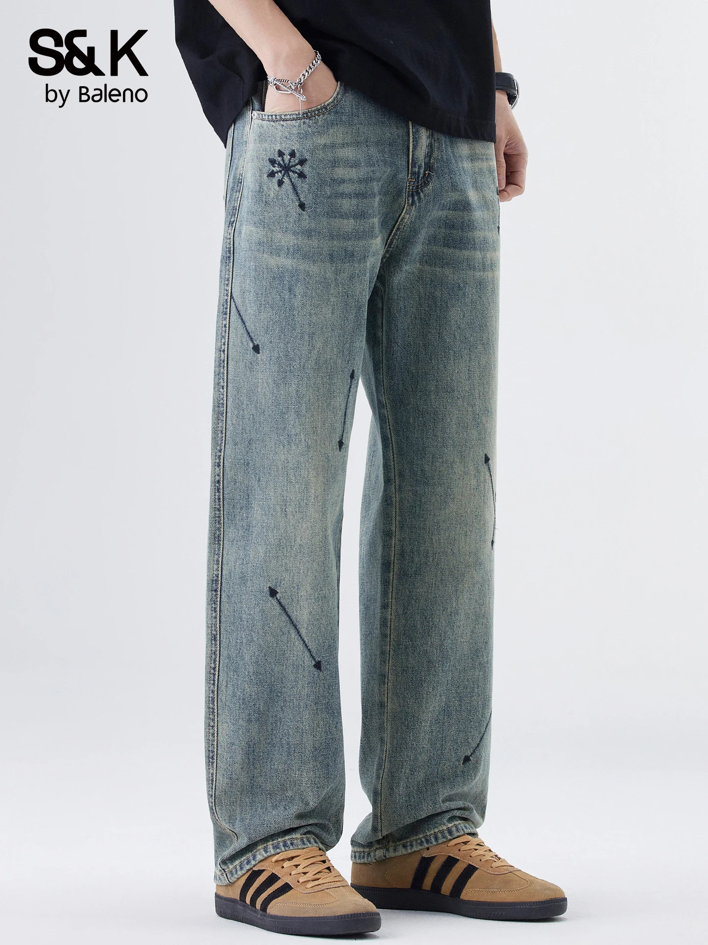 Benny Road SK Men's Loose Fit Straight Leg Jeans American Style Embroidery Autumn New Arrival Comfortable Soft And Wear Resis...