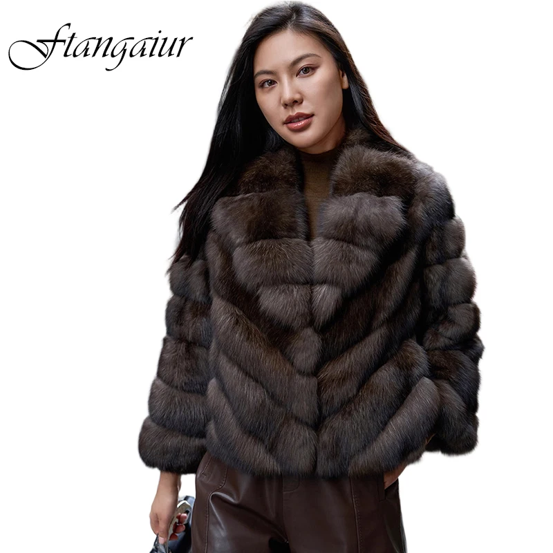 Ftangaiur Winter Import Russian Sable Fur Coat Turn-Down Collar Sable Women Private Customization Natural Real Sable Fur Coats