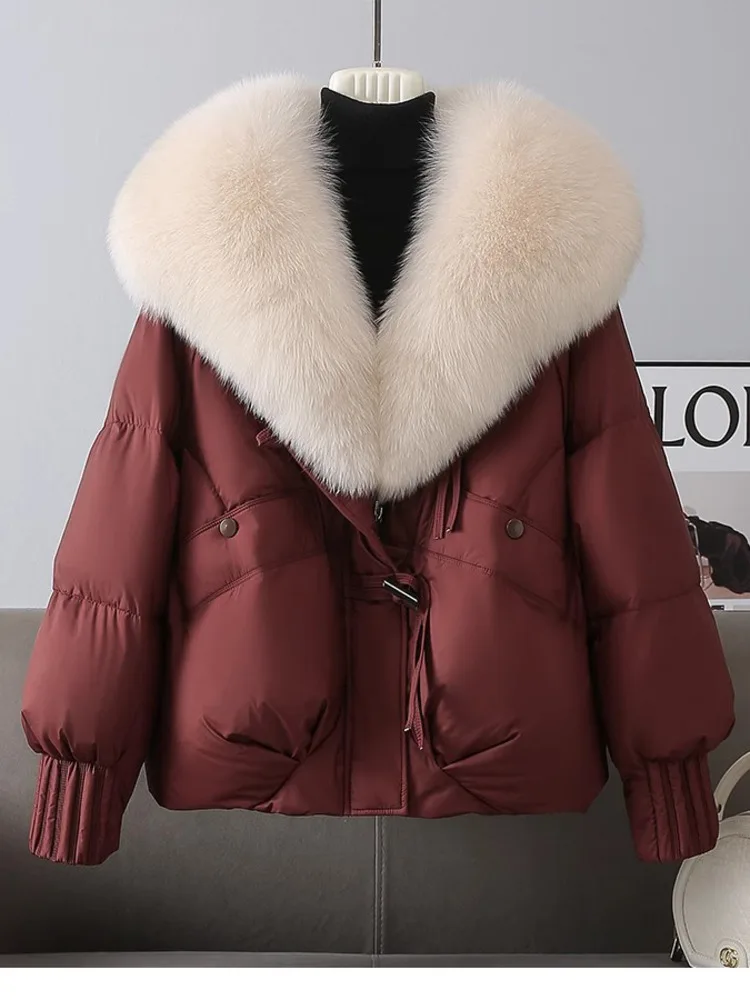 Moda jaqueta de inverno feminina 2025 novo coreano grande gola de pele grosso chique jaqueta de algodão parkas feminino casaco curto fino quente outerwear