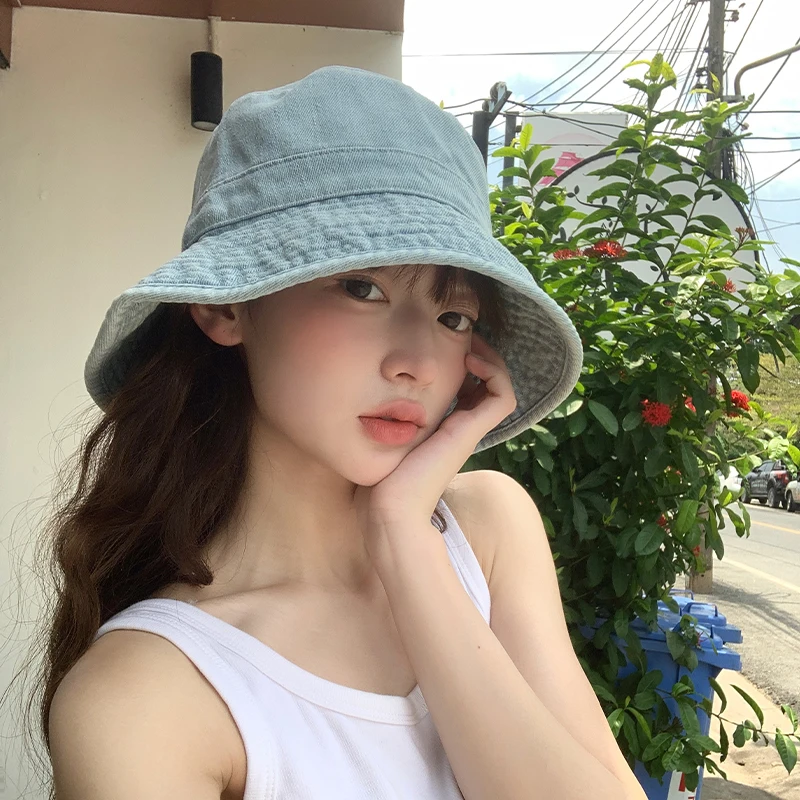 素朴なデニムフィッシャーマンハット女性の春夏薄い顔を覆う屋外日焼け止めハイエンドカジュアルファッションサンシェードキャップ
