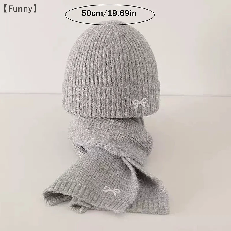 [مضحك] 2 قطعة مجموعة قبعات الأطفال والأوشحة الشتاء 1-8Y الاطفال أنيق Bowknot صبي فتاة طفل يندبروف محبوك قبعة صوفية وشاح