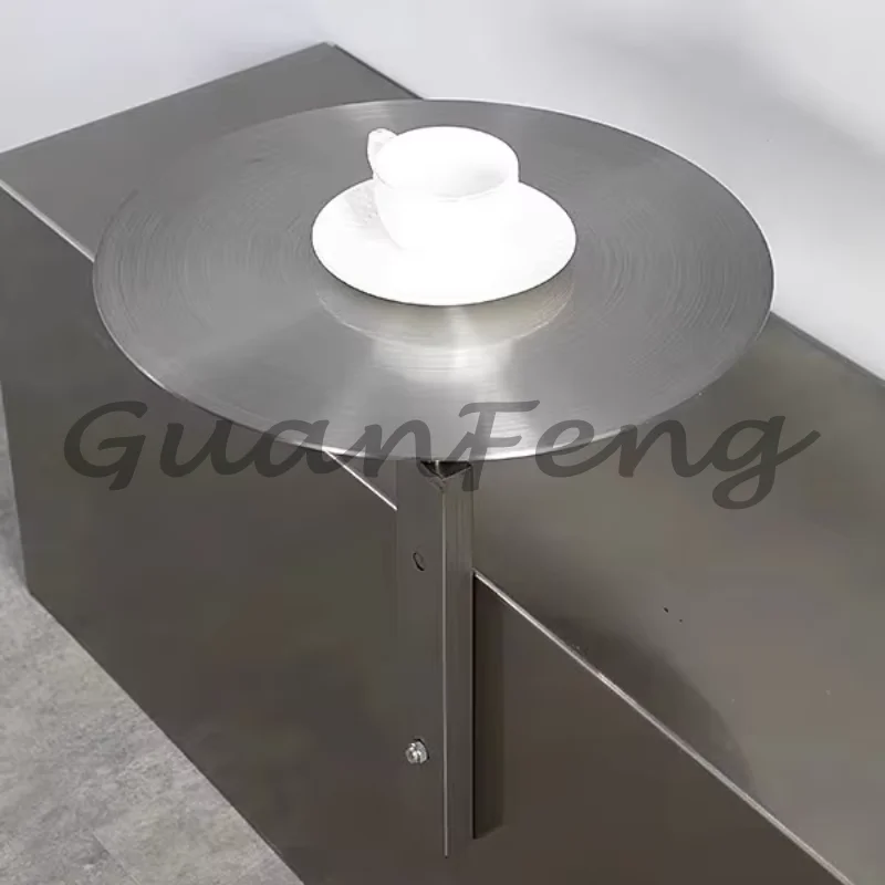 Stainless Steel Wall Mounted Coffee Table round Industrial Style Milk Tea Shop Wall Seat Table Small Cafe round Wall Table