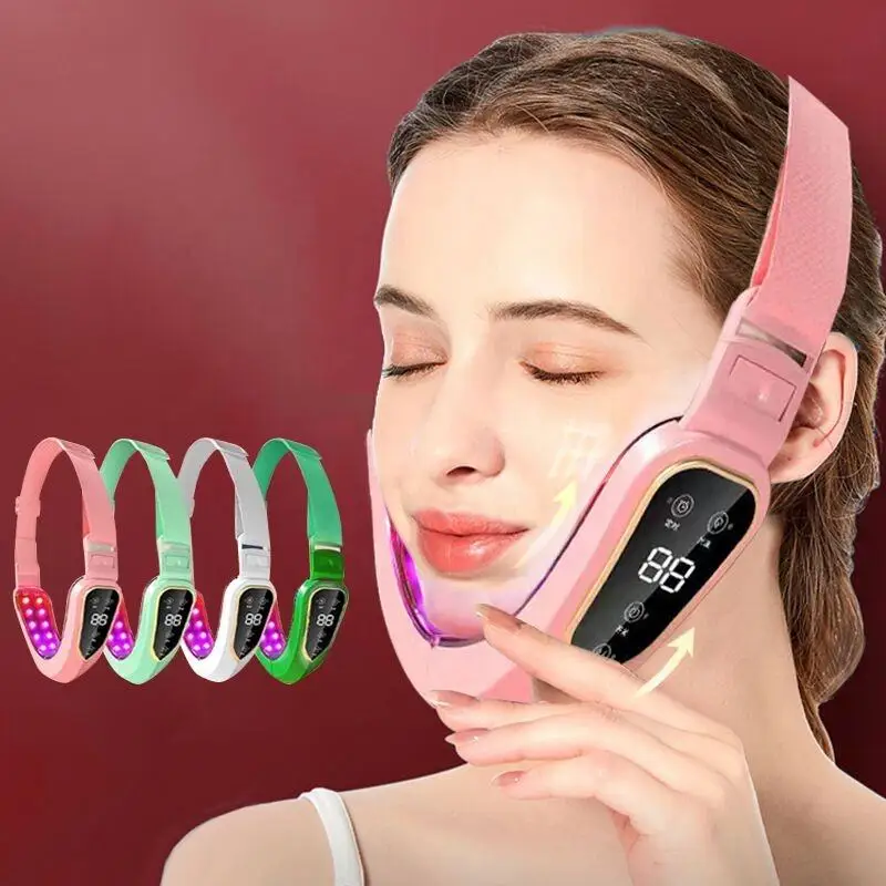 Facial Lifting Device LED Photon Therapy Facial Slimming Vibration Massager Facial Heated Double Chin V Face Vibration Massager