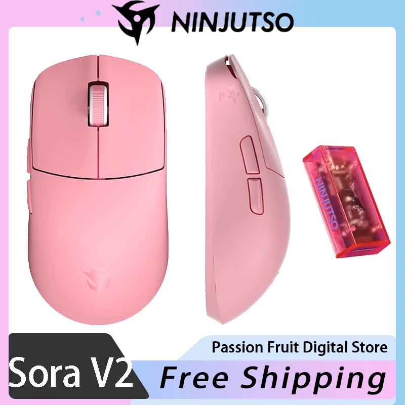 In-stock Ninjutso Sora V2 Pink Mouse 8K PAW3395 Low Delay 2.4G Wireless E-Sports Gaming Mouse Lightweight PC Gamer Accessories