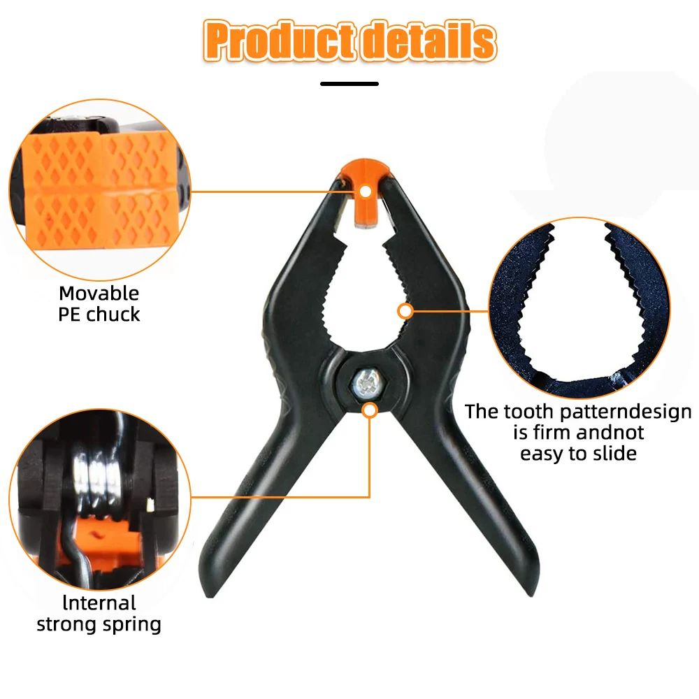 المشابك الثابتة البلاستيكية القابلة للتعديل ، أدوات النجارة ، المشبك البلاستيك ، قبضة صلبة ، الافراج عن اسئلة ، ضغط الربيع كليب ، 2 "، 3"