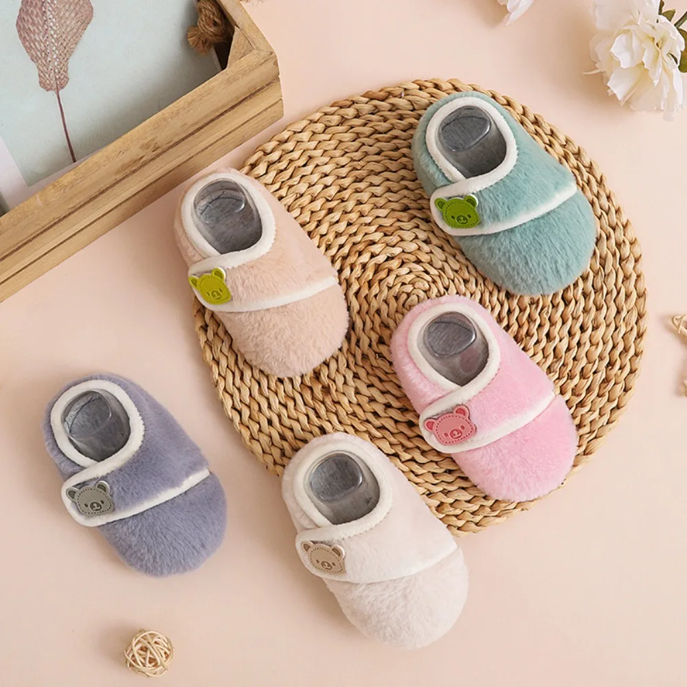 

Soft Sole Infant Plush Floor Shoes Bear Touch Fastener Anti-slip Walking Shoes Comfortable Casual Kids First Walkers Autumn