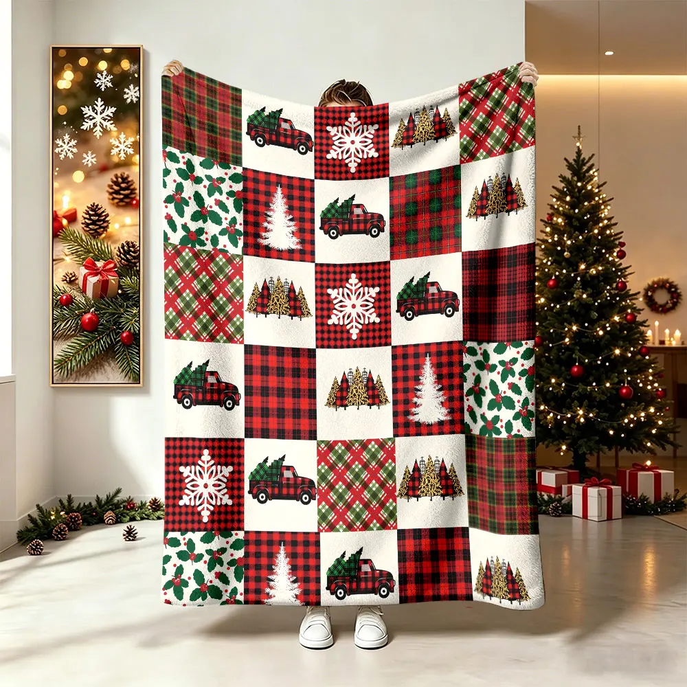 230g Flannel Fleece Blanket Christmas Plaid Check Pattern Soft Warm Cozy Winter Holiday Blanket for Sofa Bed