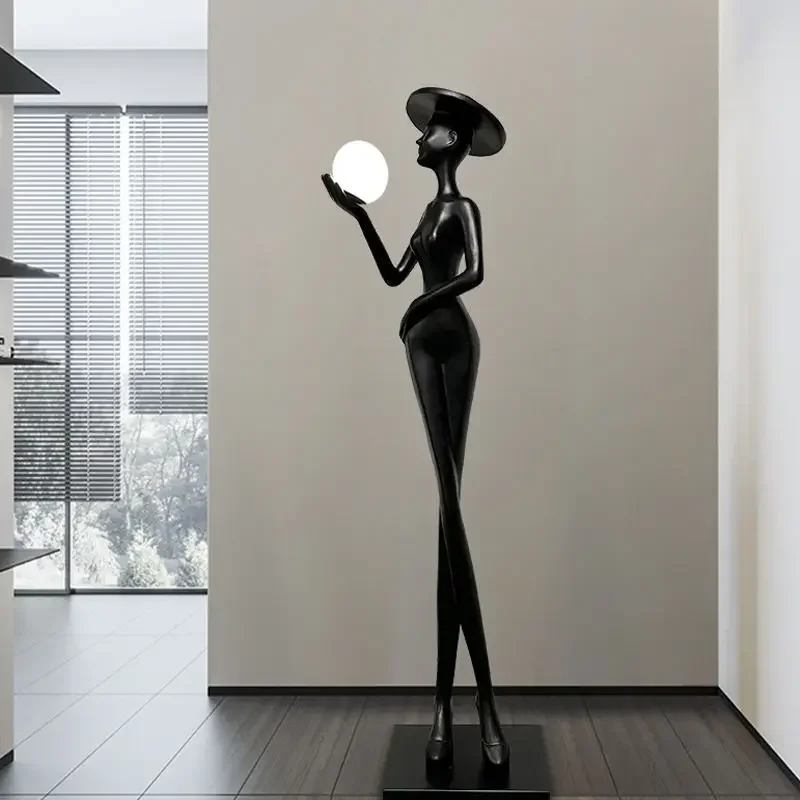 

LED floor lamp, modern humanoid glass ball home decoration art sculpture