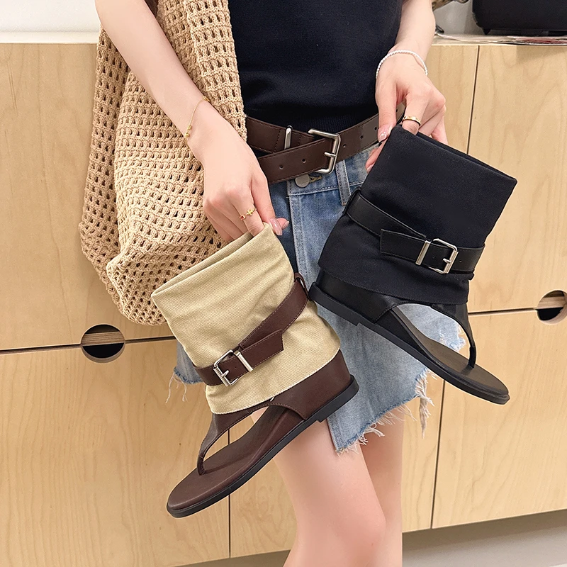 New Women's Fashion Clip Toe Herringbone Cool Boots Summer Designer Brand Buckle Pants Punk Platform Sandals Pumps Shoes Big 43