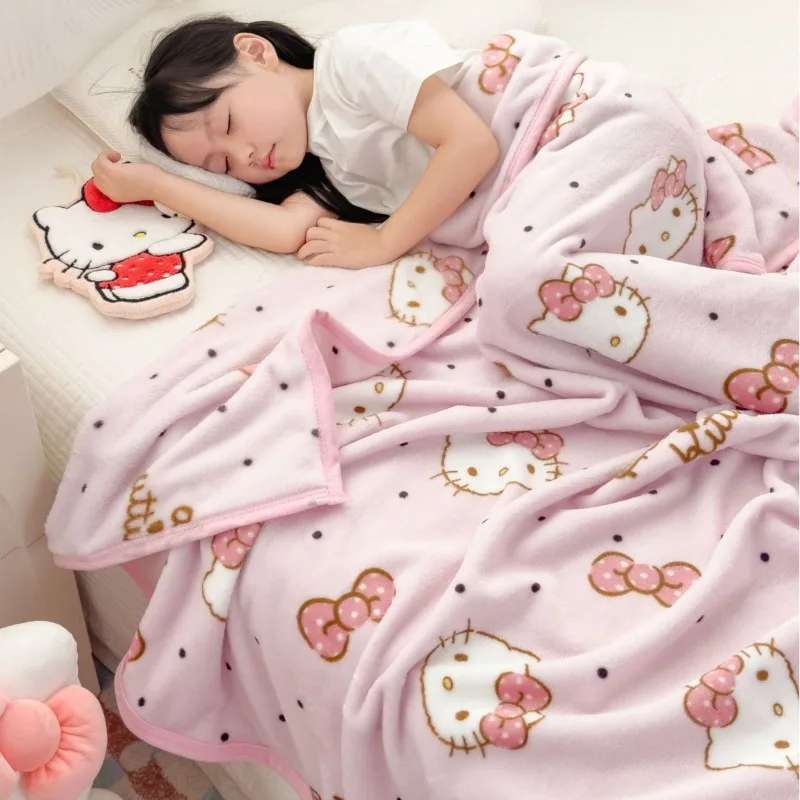Manta grande Sanrio de 200x230, manta Kawaii de dibujos animados de Hello Kitty Pompompurin, decoración para habitación, Sábana de cama, colcha de cama esponjosa para niñas
