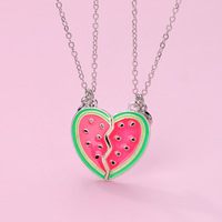 Cute 2Pcs/set Summer Watermelon Magnetic Pendant Best Friend Necklace for Kids Girls Fashion Friendship Gifts Party  2025 New