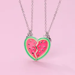 Cute 2Pcs/set Summer Watermelon Magnetic Pendant Best Friend Necklace for Kids Girls Fashion Friendship Gifts Party 2025 New