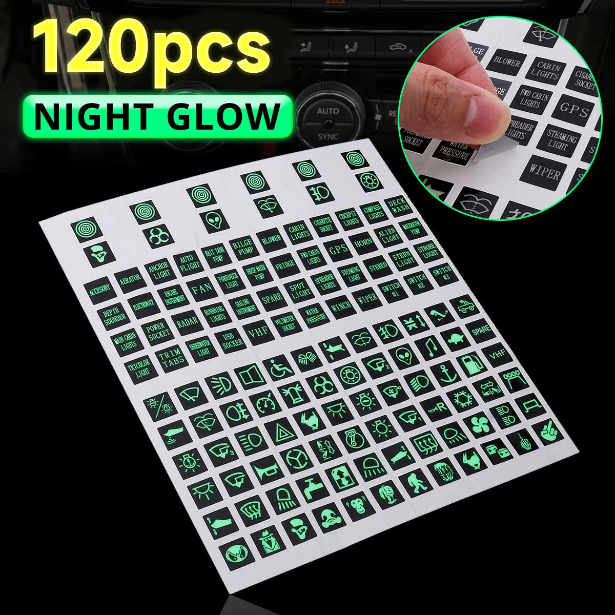 120pcs Rocker Switch Label Decal Panel Luminous Sticker For Car Marine Boat Truck Instrument Switches Relays Decor