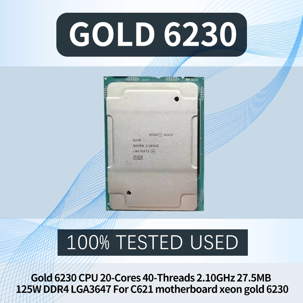Gold 6230 CPU 20-Cores 40-Threads 2.10GHz 27.5MB 125W DDR4 LGA3647 For C621 motherboard xeon gold 6230