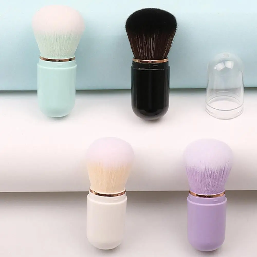 Pincel kabuki retrátil multifuncional, pincel fofo em formato de cápsula para blush, pincel de maquiagem para viagem em formato de cápsula