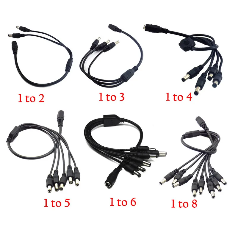 Splitter Adapter Connector 1 Female to 2 3 4 5 6 8 Male Way DC Power Jack Plug Cable 12V 5.5mm*2.1mm For CCTV Camera LED Strip