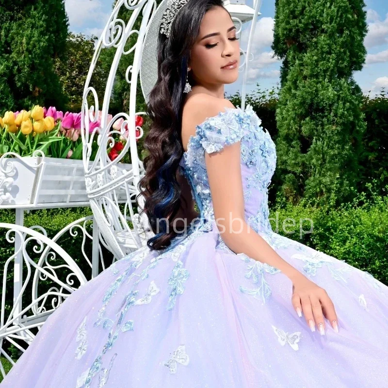 Angelsbridep-vestido De Fiesta largo para niña, traje De Quinceañera De color púrpura claro con estampado 3D De Flora, vestido De Fiesta De noche, 2025