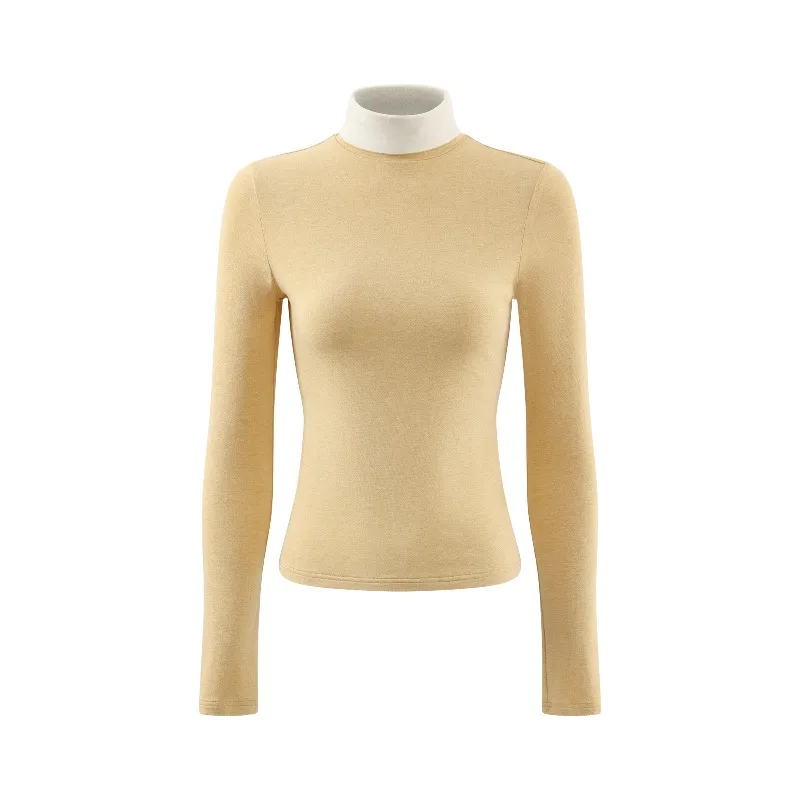 Top sottile a maniche lunghe con collo drappeggiato T-shirt da donna con strato base morbido ed elasticizzato Canottiera invernale aderente ed elegante con comoda e leggera