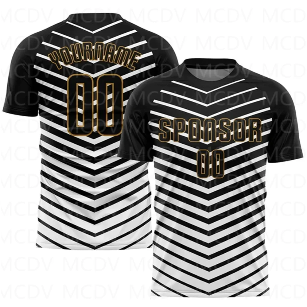 

Custom White Black-Old Gold Sublimation Soccer Uniform Jersey 3D Printed T shirts Unisex Summer Sports Tops Tees