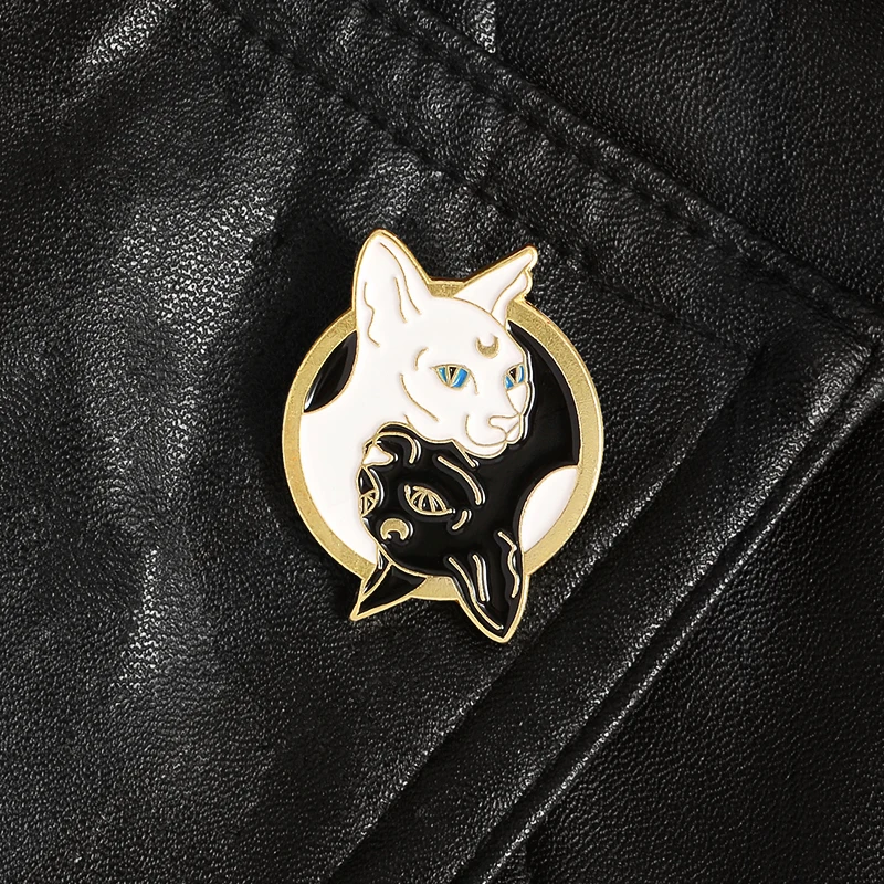 Badge Pin Lapel Brooch Denim Jeans Shirt Bag Punk Jewelry Gift for friends Mystical Witch Cat Enamel Pins Moon and Stars Cat