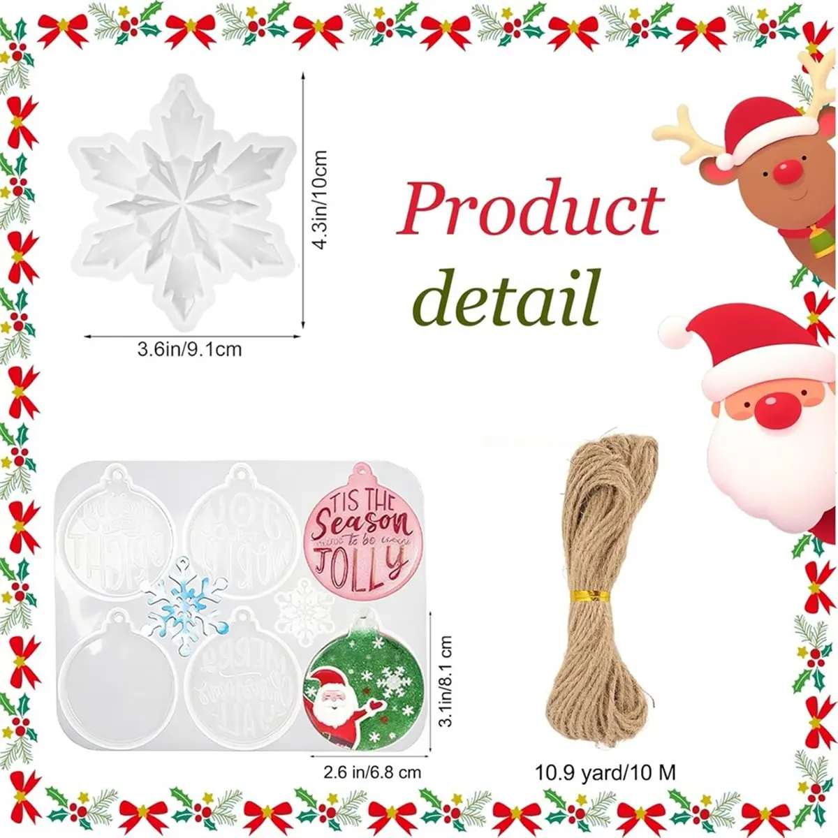 【BAAQ】 5pcs Christmas Resin Molds Silicone, Coaster Mold with Hole for Epoxy Resin,Christmas Tree Pendant Home Decoration
