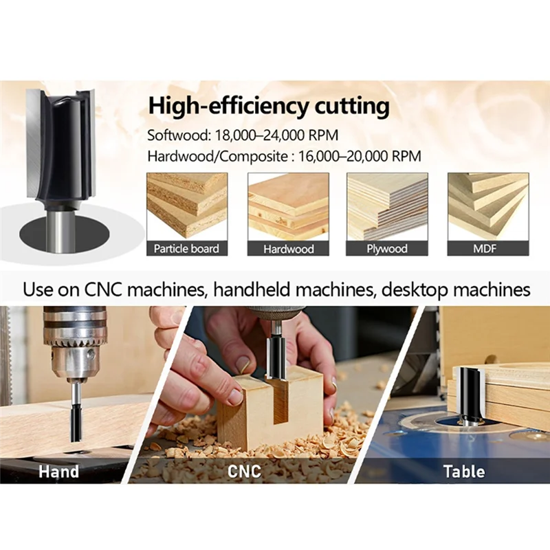 Set di 7 punte per fresatura A69estraight, gambo da 1/4", dado, diametro di taglio 1/8", 5/32", 3/16", 1/4", 5/16", 3/8", 1/2"