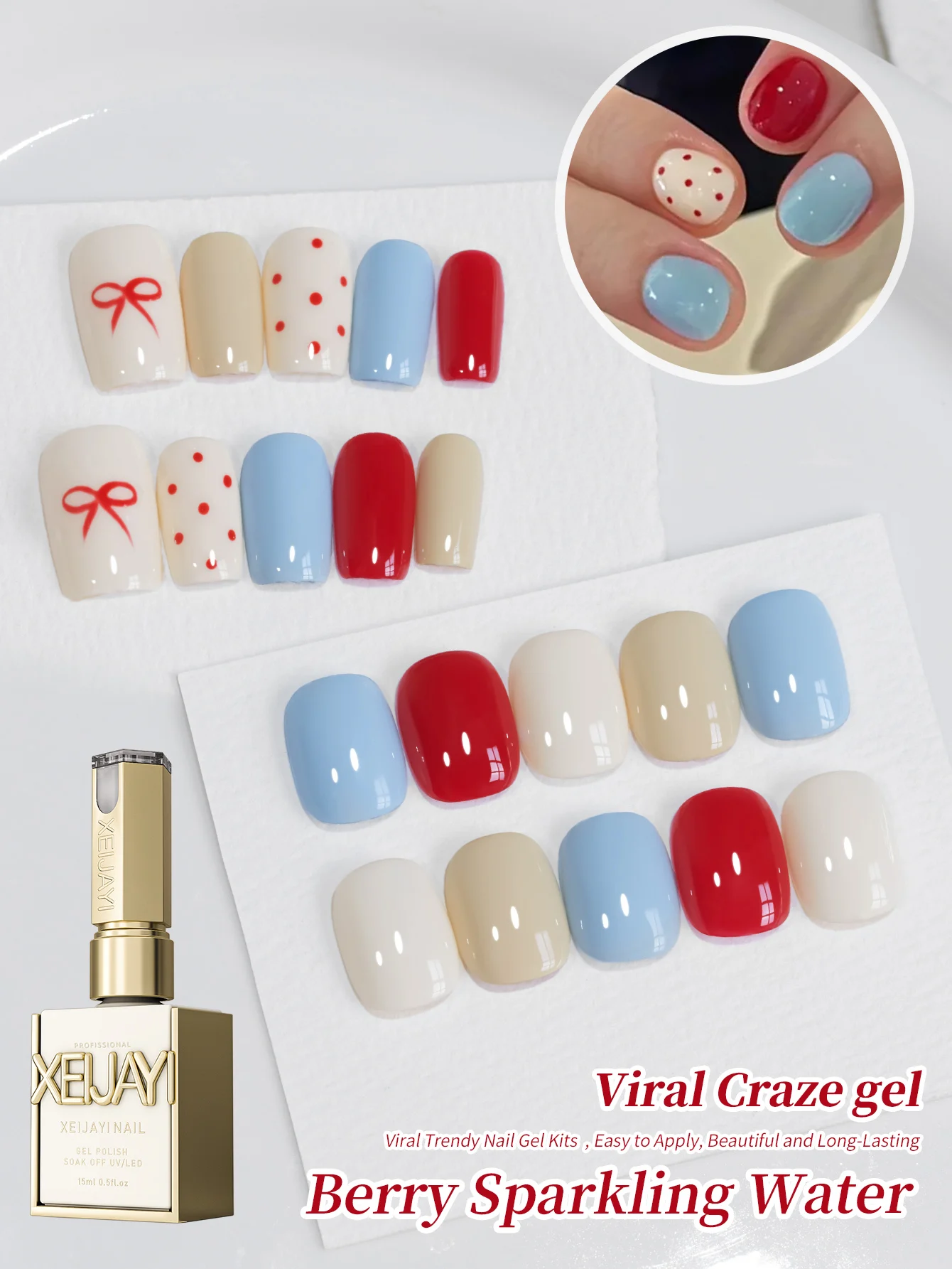 4 Stück 15 ml buntes rot-blaues Gel-Nagellack-Set Starter Pure Soak Off No Wipe Nagel-Gel-Nagellack, geeignet für Frühling und Sommer