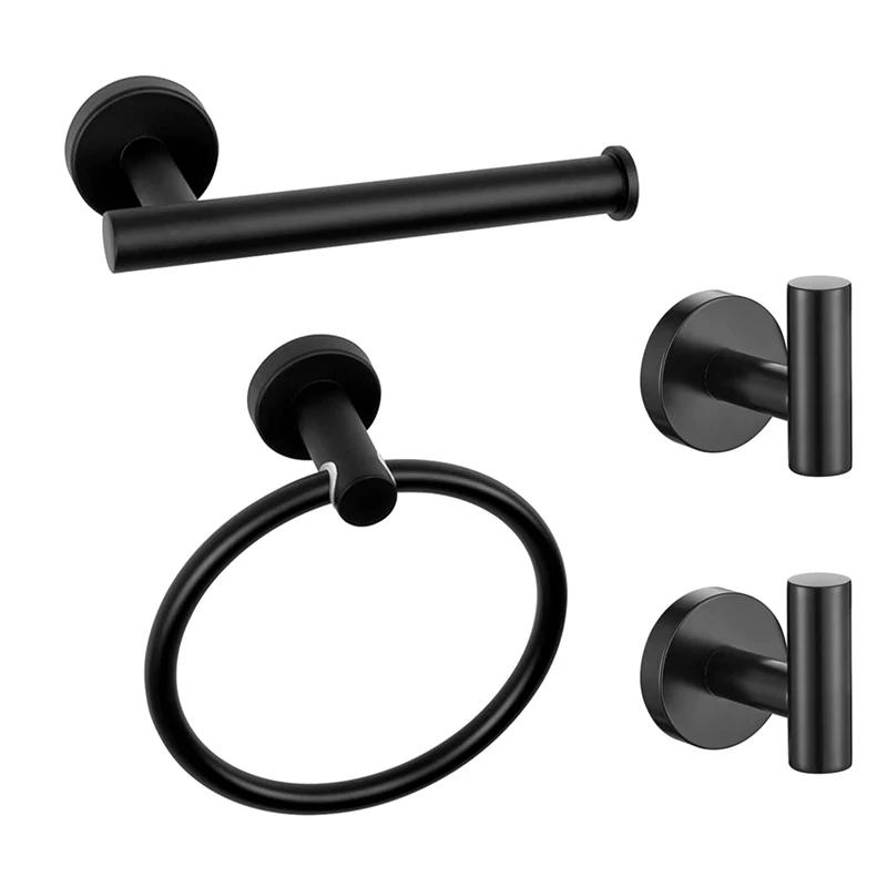 

Matte Black Bathroom Hardware Set SUS304 SS Toilet Paper Holder Towel Ring Hooks Wall Mounted Bath Accessory Kit