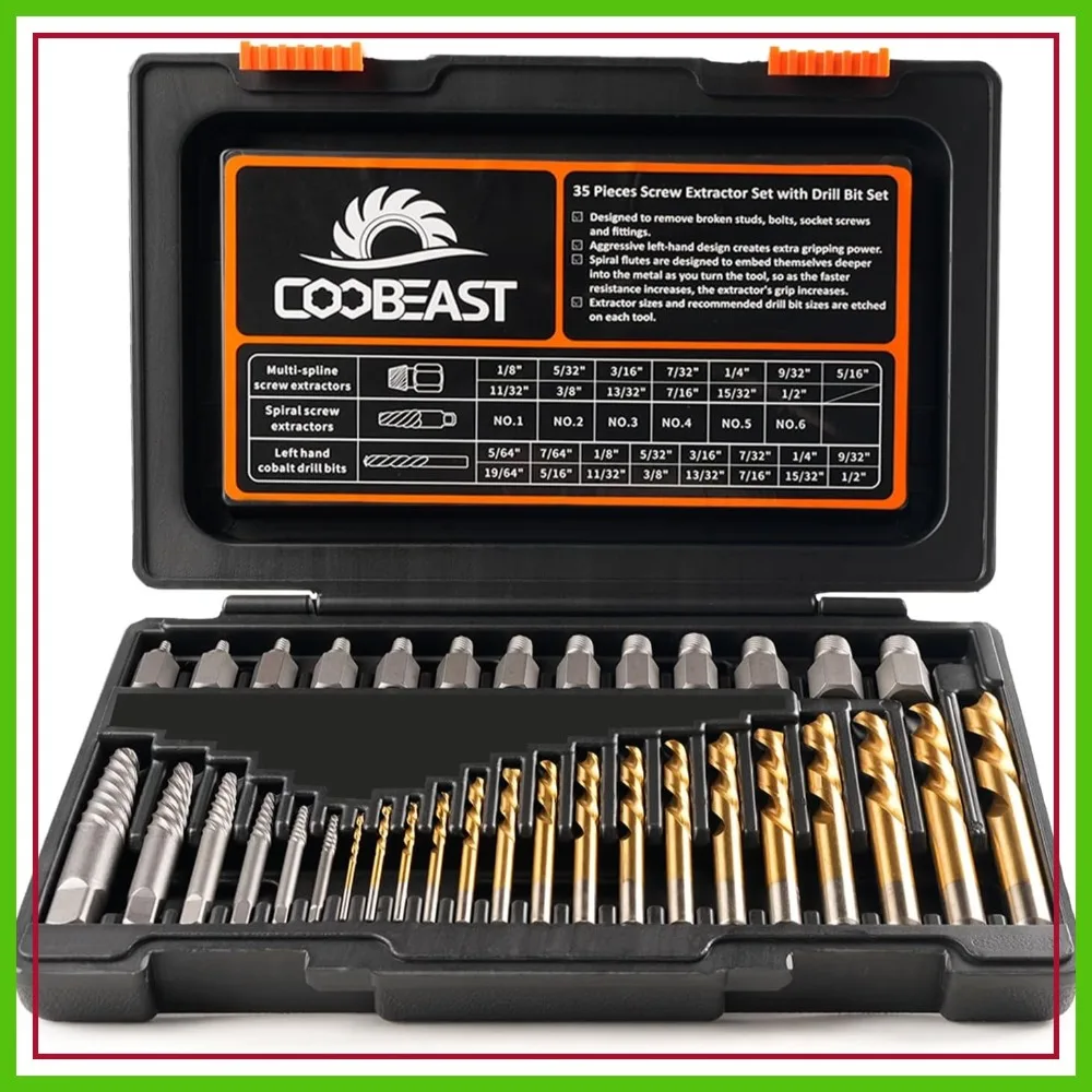 

35 Pcs Screw Extractor and Left Hand Drill Bits Set, Easy Out Broken Bolt Remover Kit with HSS Reverse Drill Bits