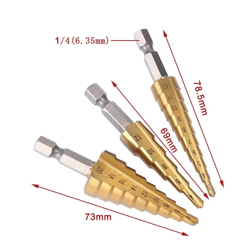 Metal Drills HSS Straight Groove Step Drill Bit Cone Titanium Coated Wood Cutter Woodworking Tools