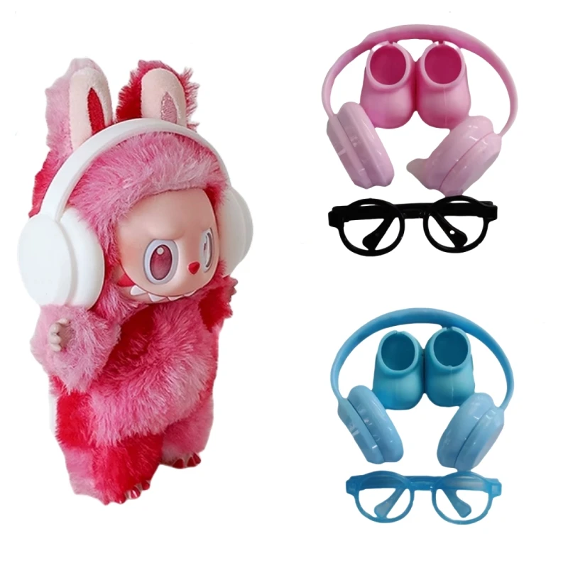 

17cm Labubu Doll Accessories Set Cute Headphones Glasses Shoes Outfit Fashion Plush Doll Decoration DIY Kid Gift Toy Supplies