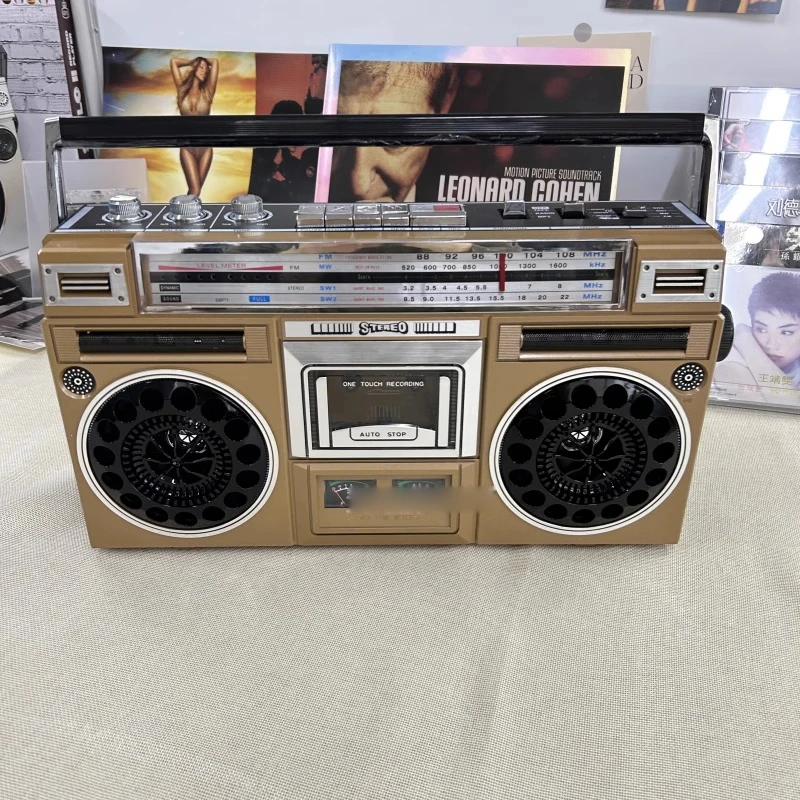 Radio de casete Retro clásica, altavoz estéreo de doble canal con Bluetooth, grabadora multibanda FM/AM/SW, tarjeta para exteriores, reproductor de música y Radio