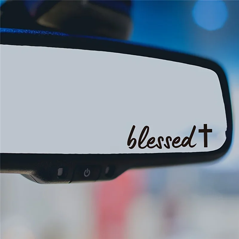 1PC Unique Blessed Car Sticker, Spiritual Accessory for Car Rearview Mirror, Make Your Car Stand Out with This Faith Decal