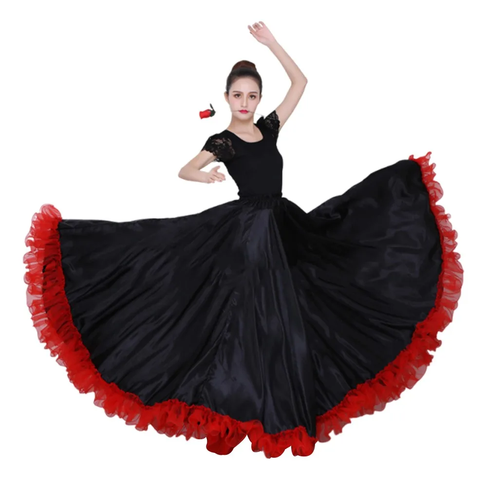 Moda liscia spagnola gonna di flamenco poliestere festa costumi di danza del ventre sala da ballo grande altalena paso doppio vestito da ballo donna