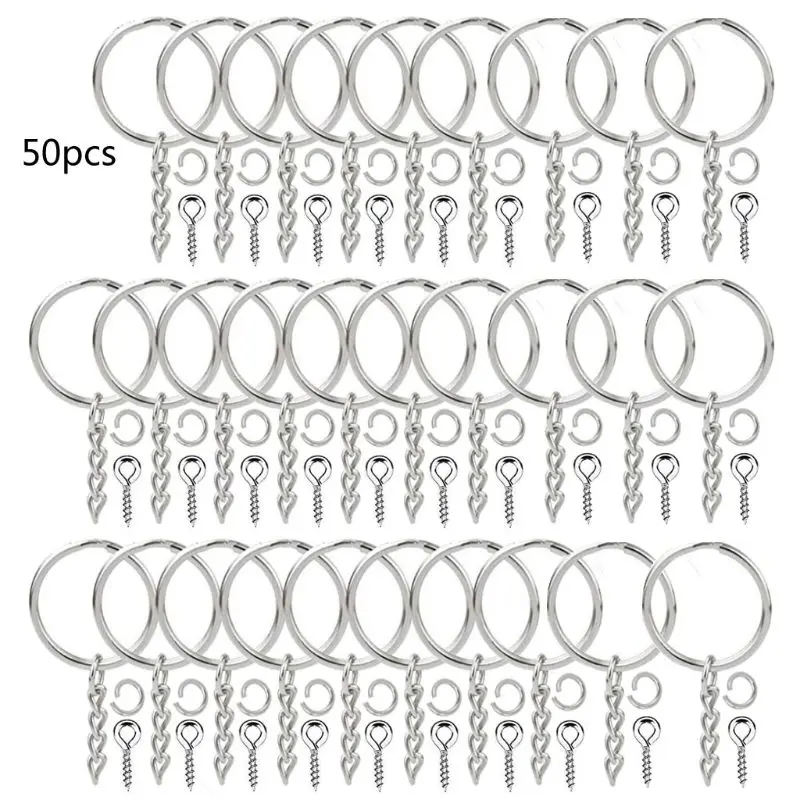 150Pcs Silver Screw Eye Pin Key Chains With Open Jump Ring Chain Extender Eye Pins Split Keyring Jewelry Making Findings