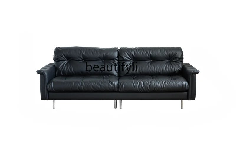 Nordic Retro Italian Light Luxury Living Room Simple Large and Small Apartment Type First Layer Cowhide Leather Sofa