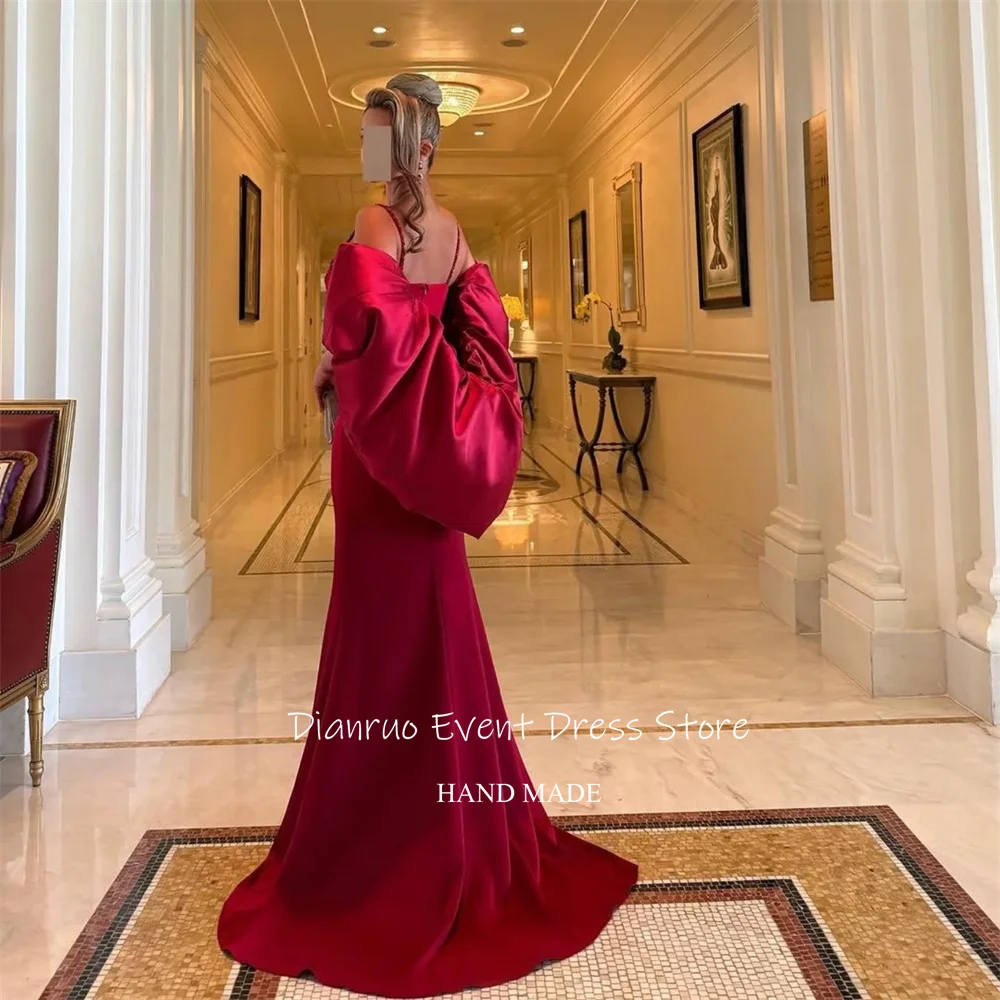 Dianruo فستان سهرة بحورية البحر باللون العنابي من الساتان بحزام سباغيتي فيستدو دي غالا فام مطرز بالخرز فساتين المشاهير السعودية حسب الطلب