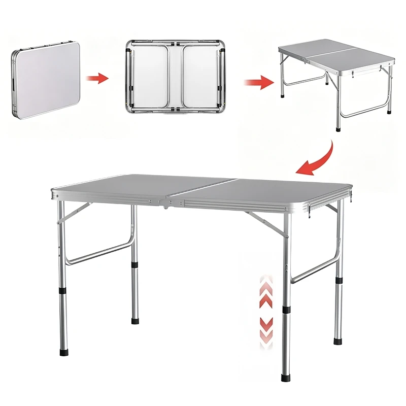 3FT Mesa plegable portátil 90x60cm, aluminio, altura ajustable, mesa de campamento con asa, para playa, jardín, barbacoa, picnic, fiesta, exteriores