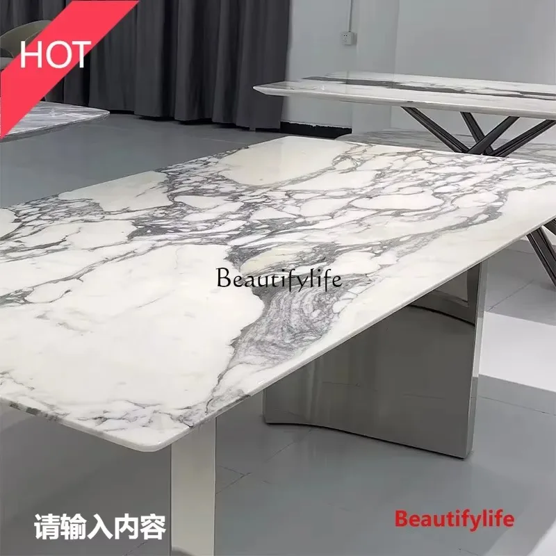 New style New French white imported natural marble dining table simple high-end light luxury large flower white luxury stone din