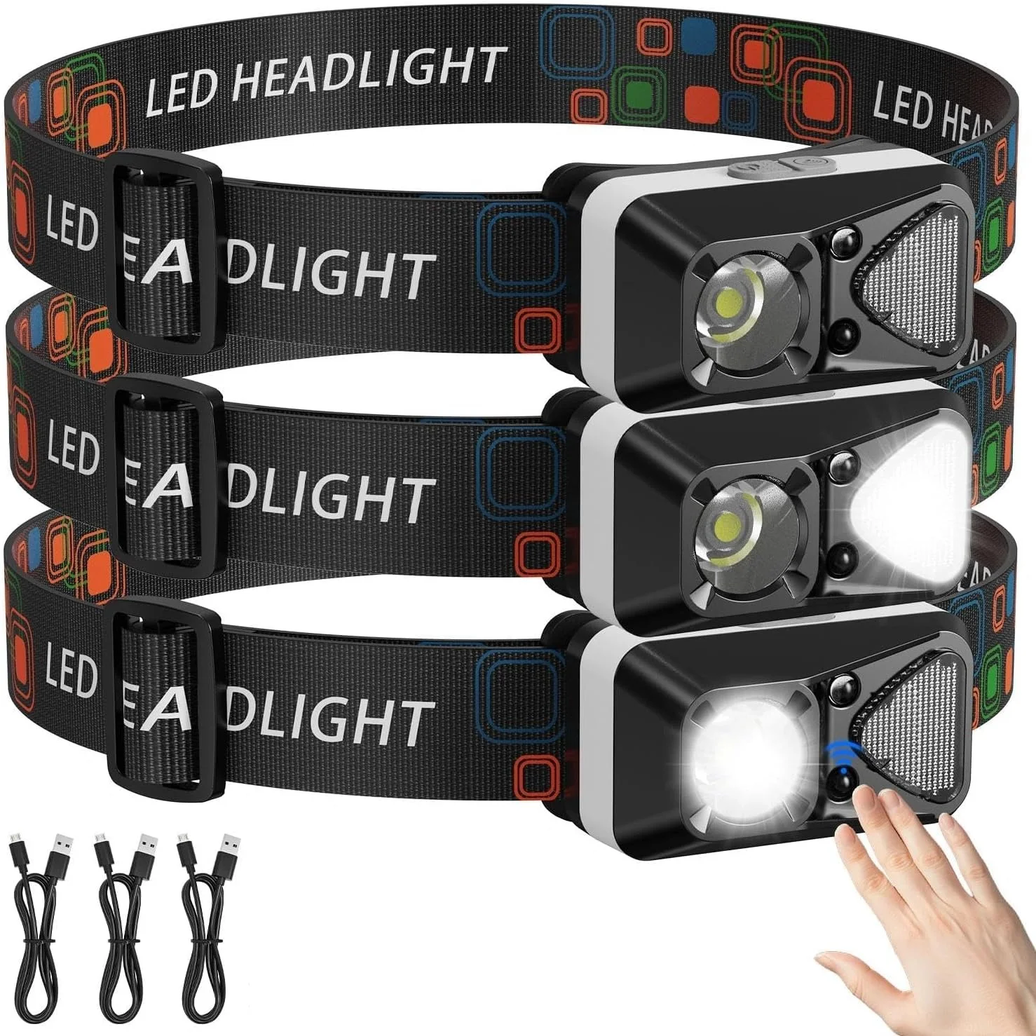 

Motion Sensors LED Headlights Usb Rechargeable White Light Headlamp Running Camping Portable Front Head Lamp Forehead Flashlight