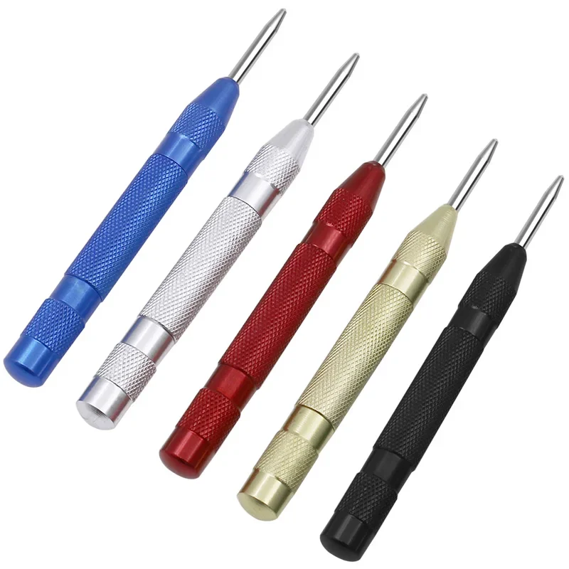 Automatic Center Punch for Precise Drilling and Positioning, 5-Inch Alloy Steel Spring-Loaded Punch Tool with Anti-Slip Handle