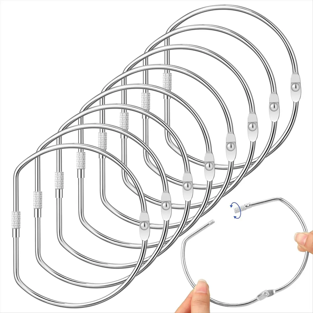 REST 8 Pcs 4 Inch Loose Leaf Binder Book Rings D-Shaped Binder Rings Large Plated Steel Book Keychain for Home
