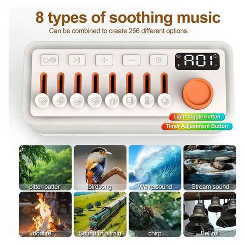 ABKN-Bluetooth Speaker White Noise Machine Bluetooth RGB Color Speaker 12 Night Light Colors Andsound Timer