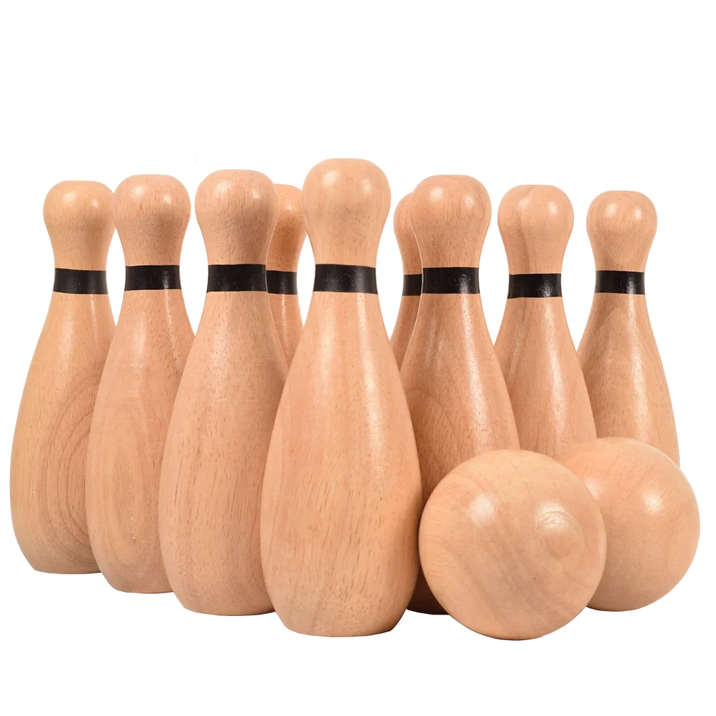 Wooden bowling ball with portable case, outdoor games, entertainment, hand-eye coordination training