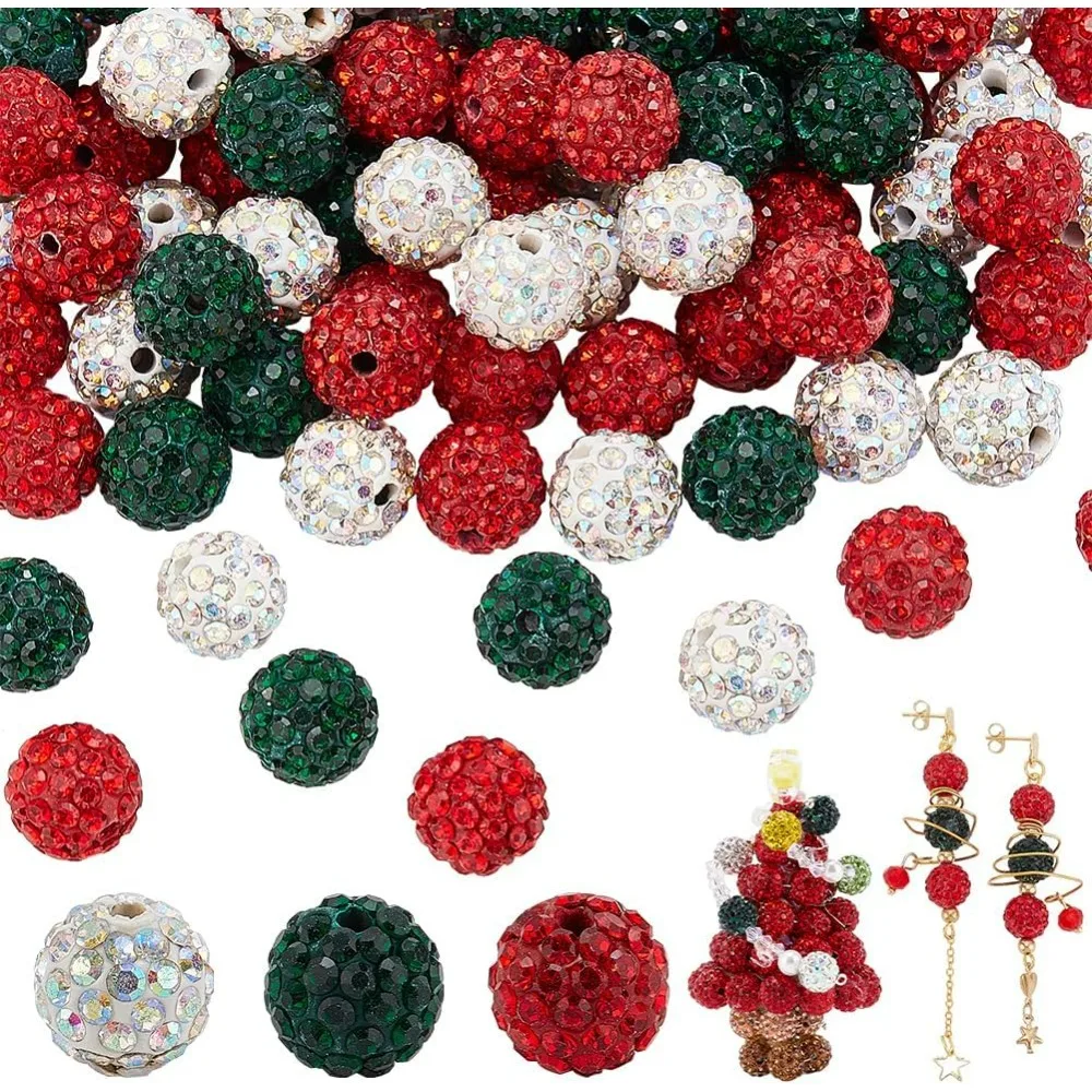 120 peças contas de strass 10mm vermelho verde contas de cristal transparente pavimentar bola de discoteca argila polímero kit de fabricação de strass