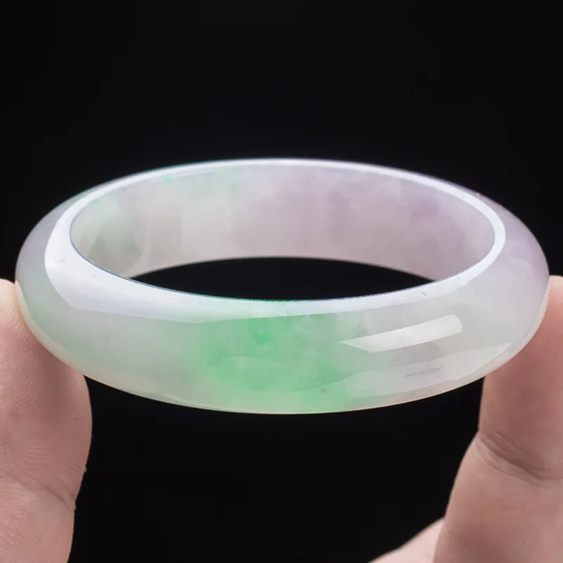 Old Mine Ice Jade with Green Inclusions   Bangle  Waxy Spring Color Jadeite Bracelet