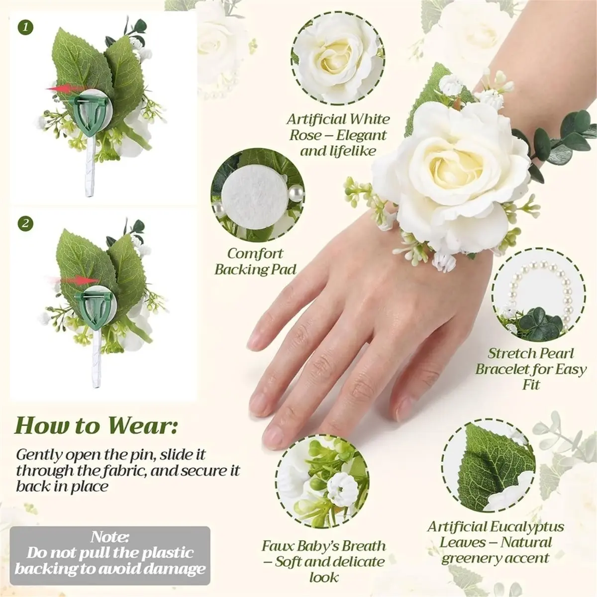 2026 Trend 6Pcs Rose Corsage and Boutonniere Set for Men Women Bride Bridesmaids Rose Wrist Corsages Bracelets Artificial