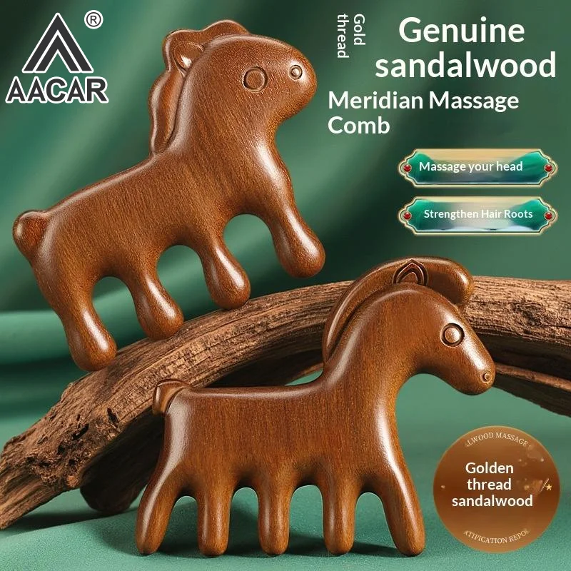 Animal Shape Sandalwood Hair Comb Scalp Relax Acupoint Massager Portable Wooden Handle Five Teeth Comb Anti-Static Styling Tool